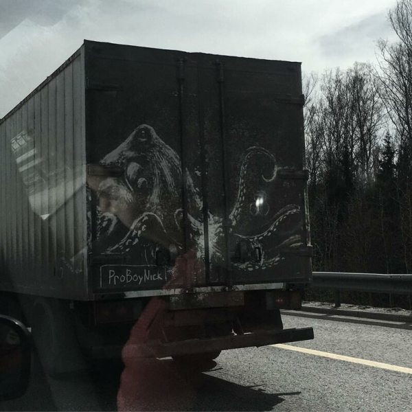 Забавное художество на грязных автомобилях